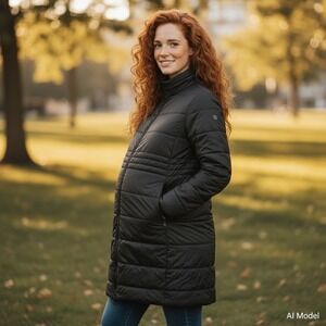 Gap Maternity Puffer Parka Women Large Black Quilted Zip Jacket 485580-01 Winter